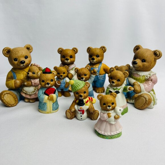 Lot 9 Homco Porcelain Family Bears Vintage Mama Papa 1406 1413 1444 1450 1462 - Picture 1 of 12